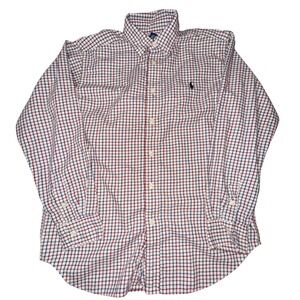 Ralph Lauren Boys L (14-16) White Blue Red Plaid ButtonDown Shirt Preppy Classic